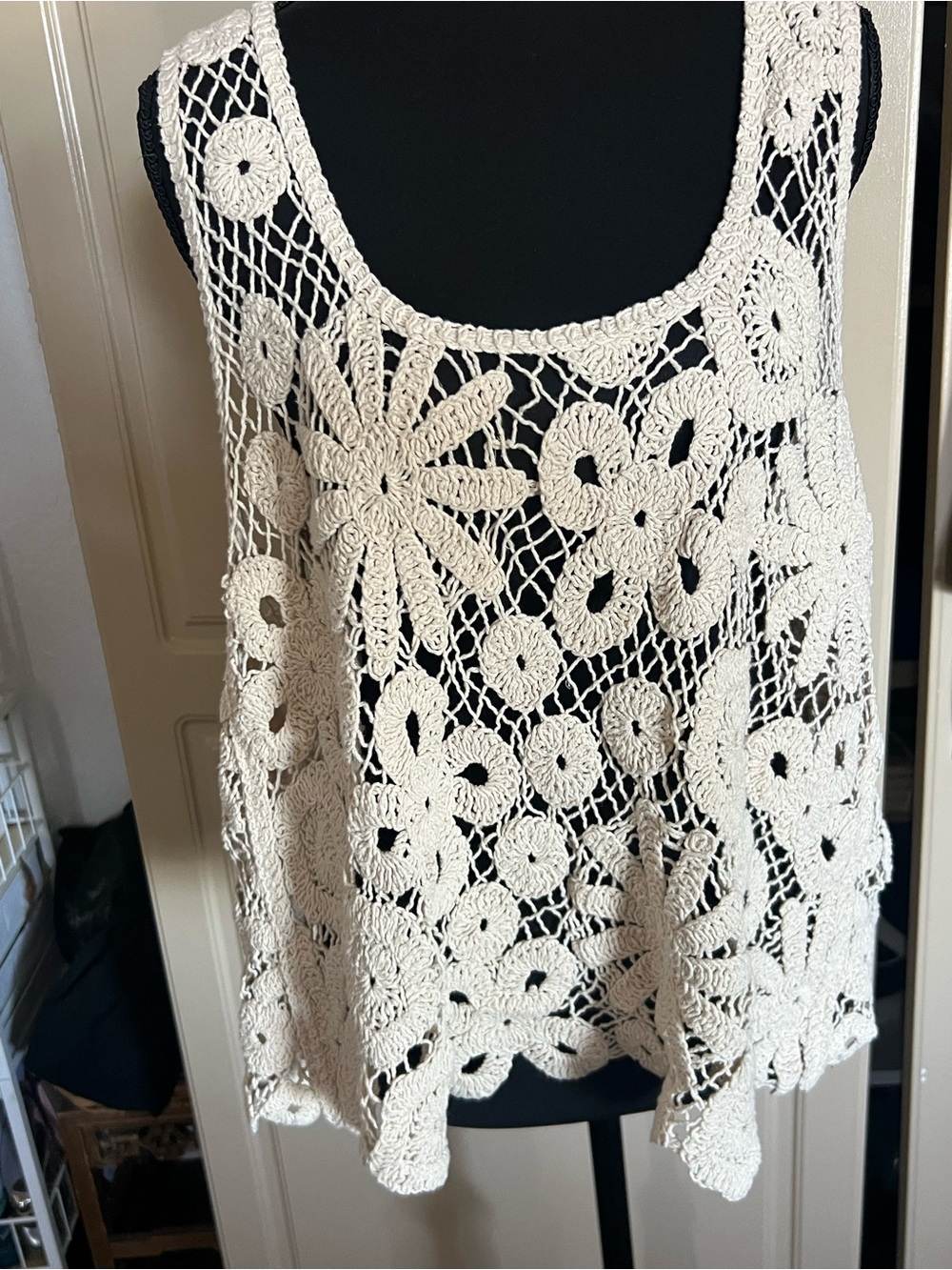 Floral Crochet Tank Top - Cream Lace Overlay